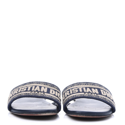 Christian Dior Canvas Embroidered Dway Mules Slide Sandals 38 Deep Blue 2 of 13