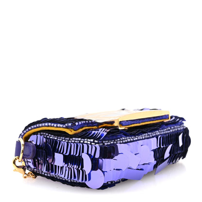 Fendi Sequin Paillettes Shiny Nappa Sex and the City Nano Maxi Buckle Baguette Charm Viola Purple 3 of 9