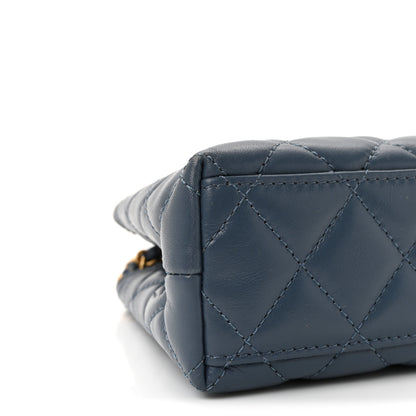 Chanel Shiny Aged Calfskin Quilted Nano Kelly Shopper Dark Blue 9 of 10