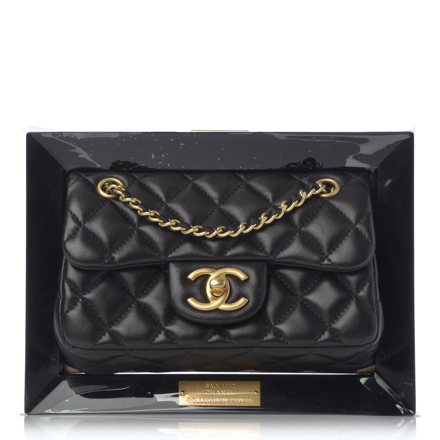 Plexiglass Lambskin Framed Flap Bag Clutch Black
