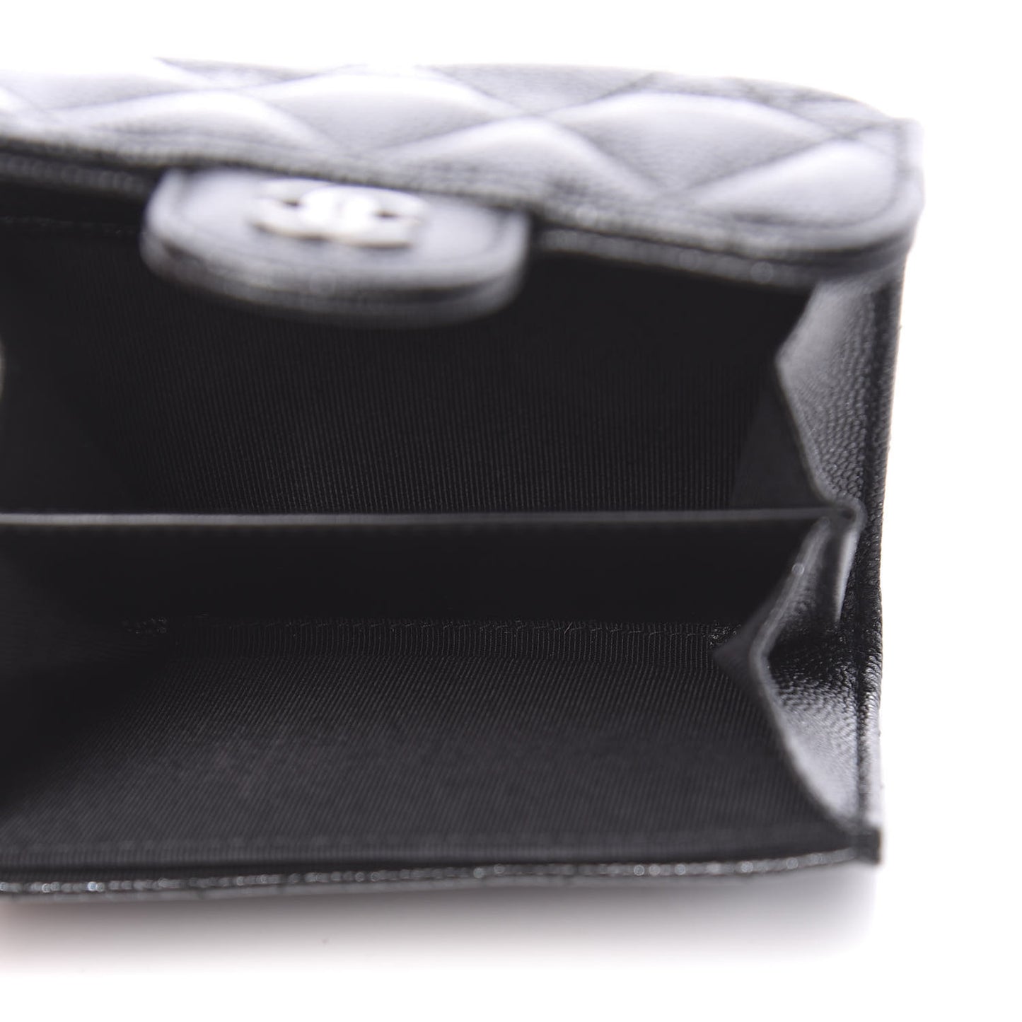 Iridescent Caviar Quilted Flap Card Holder Wallet Black