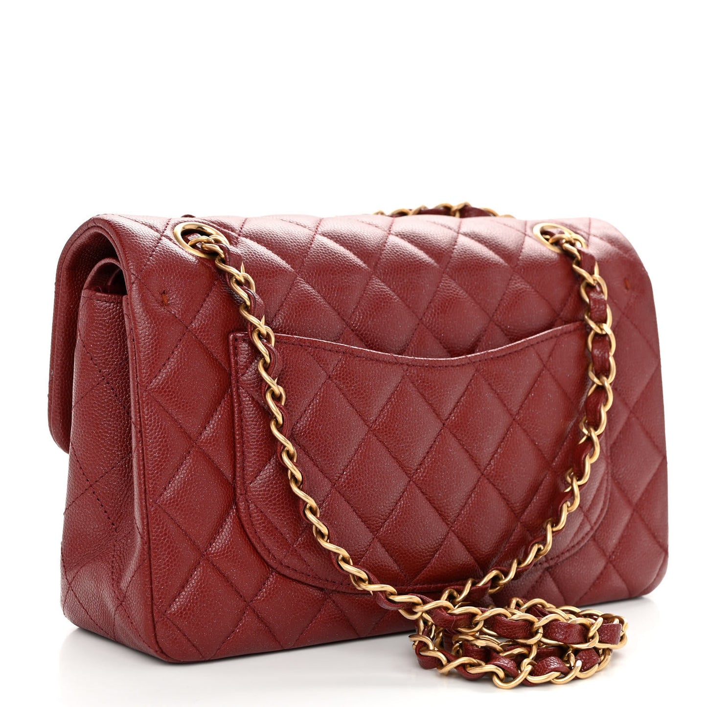 Iridescent Caviar Quilted Small Double Flap Red