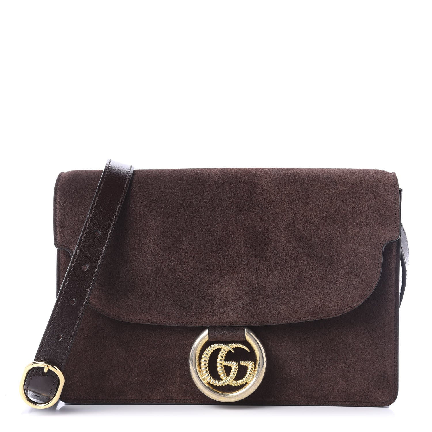 Gucci Suede Small Torchon GG Ring Shoulder Bag Reflex Brown 1 of 11
