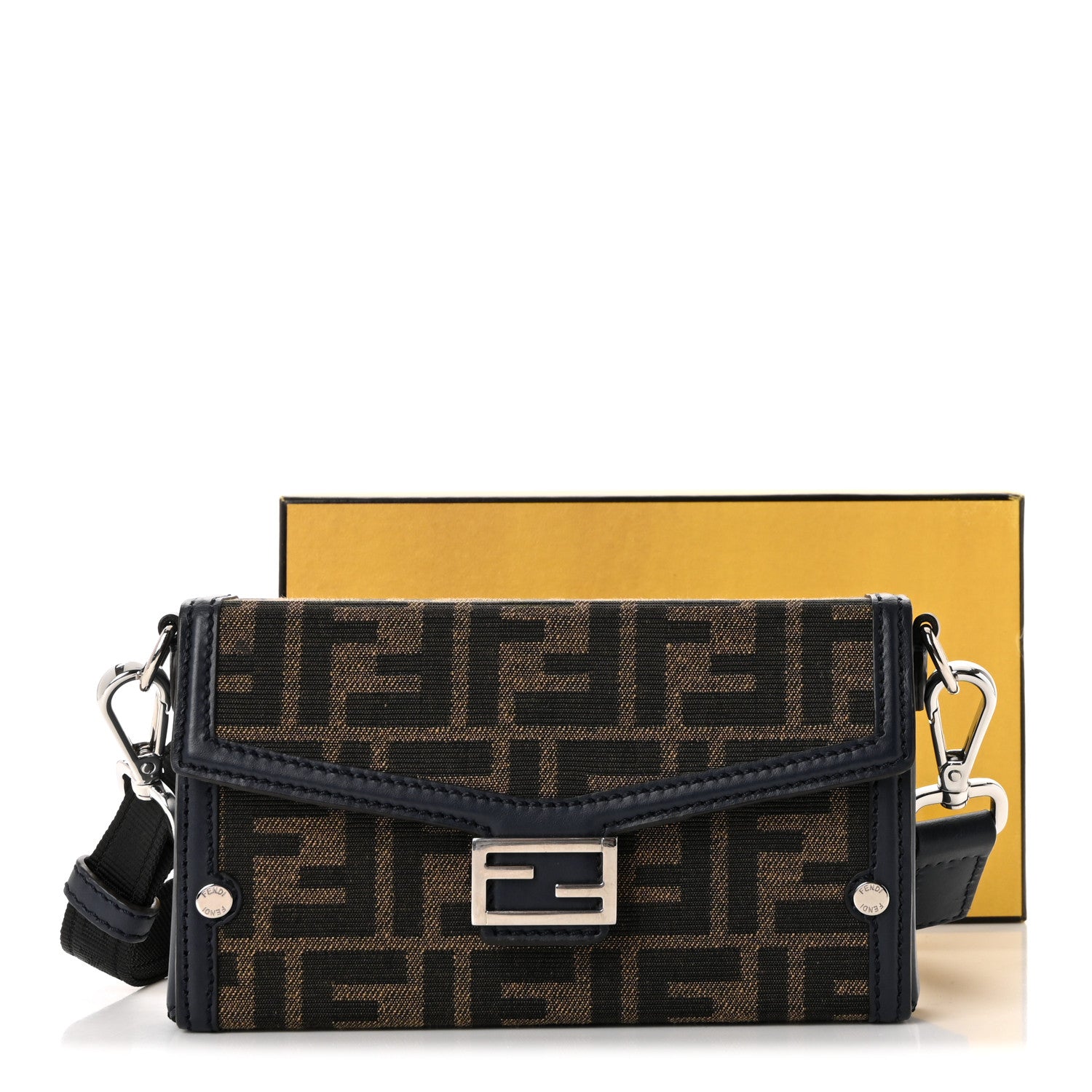 Fendi Recycled Fabric Jacquard Vitello King FF 1974 Baguette Soft Trunk Phone Pouch Tobacco Moro Notte 10 of 10