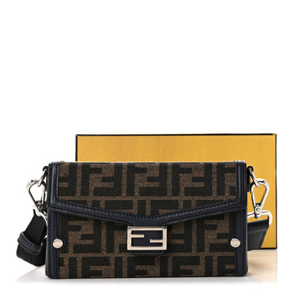 Fendi Recycled Fabric Jacquard Vitello King FF 1974 Baguette Soft Trunk Phone Pouch Tobacco Moro Notte 10 of 10