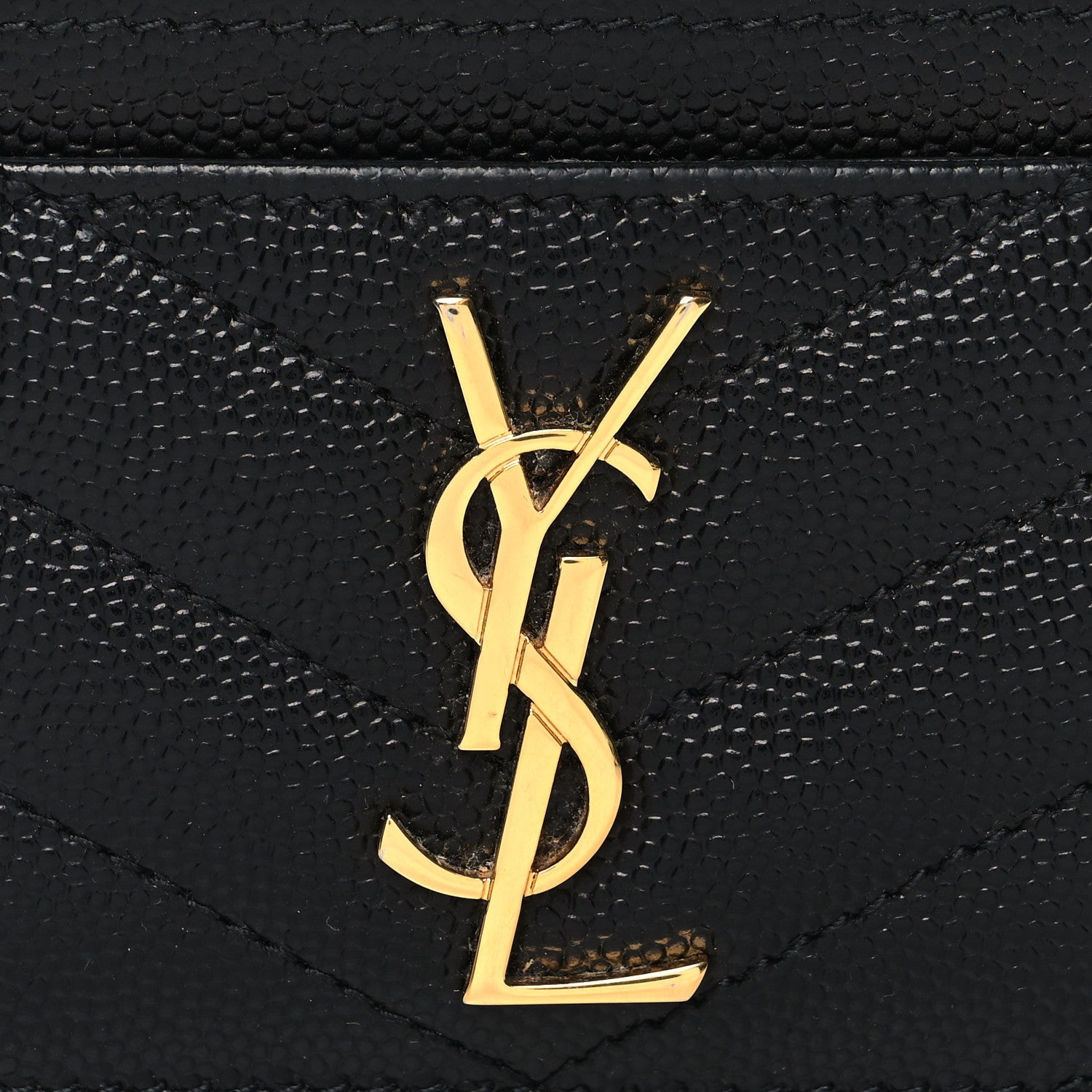 Saint Laurent Grain De Poudre Matelasse Chevron Monogram Credit Card Case Black 8 of 9