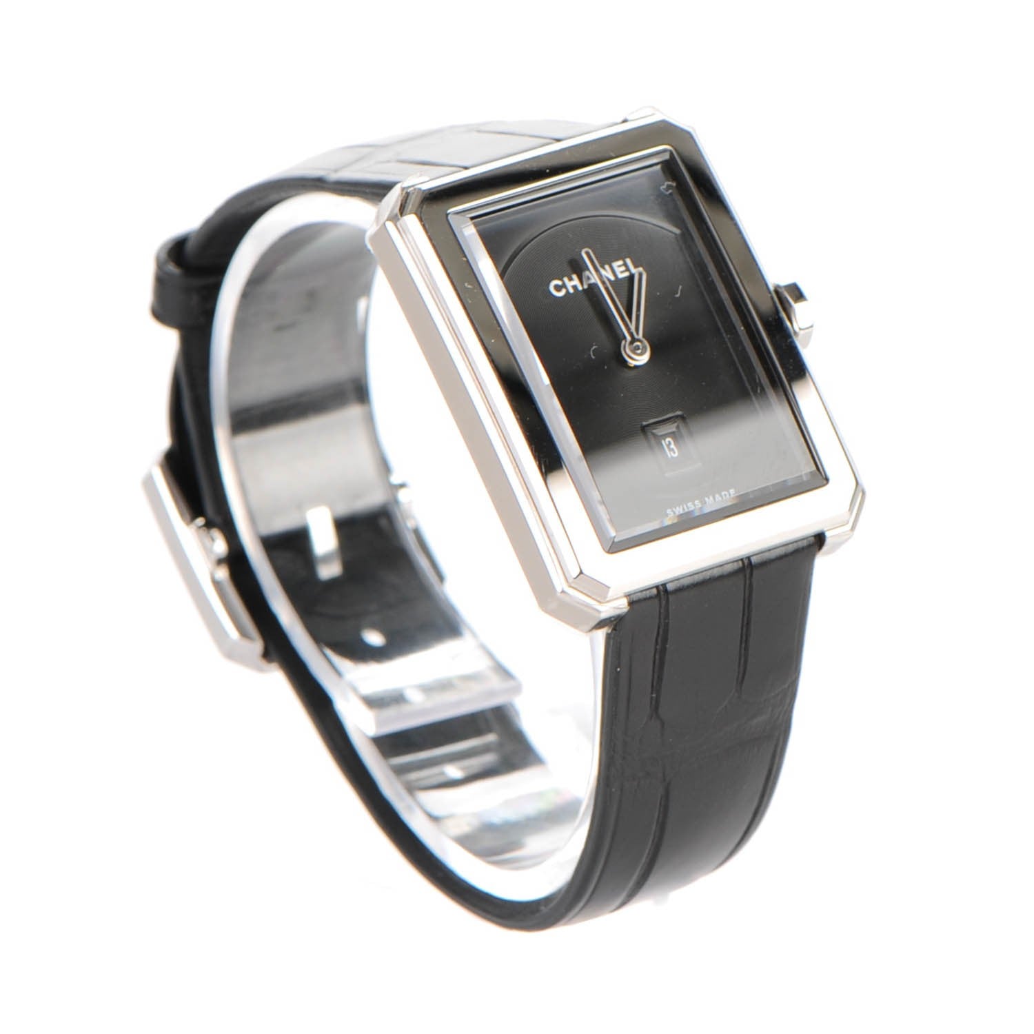 Chanel Stainless Steel Alligator 26mm Boy-Friend Quartz Watch Black 3 of 10