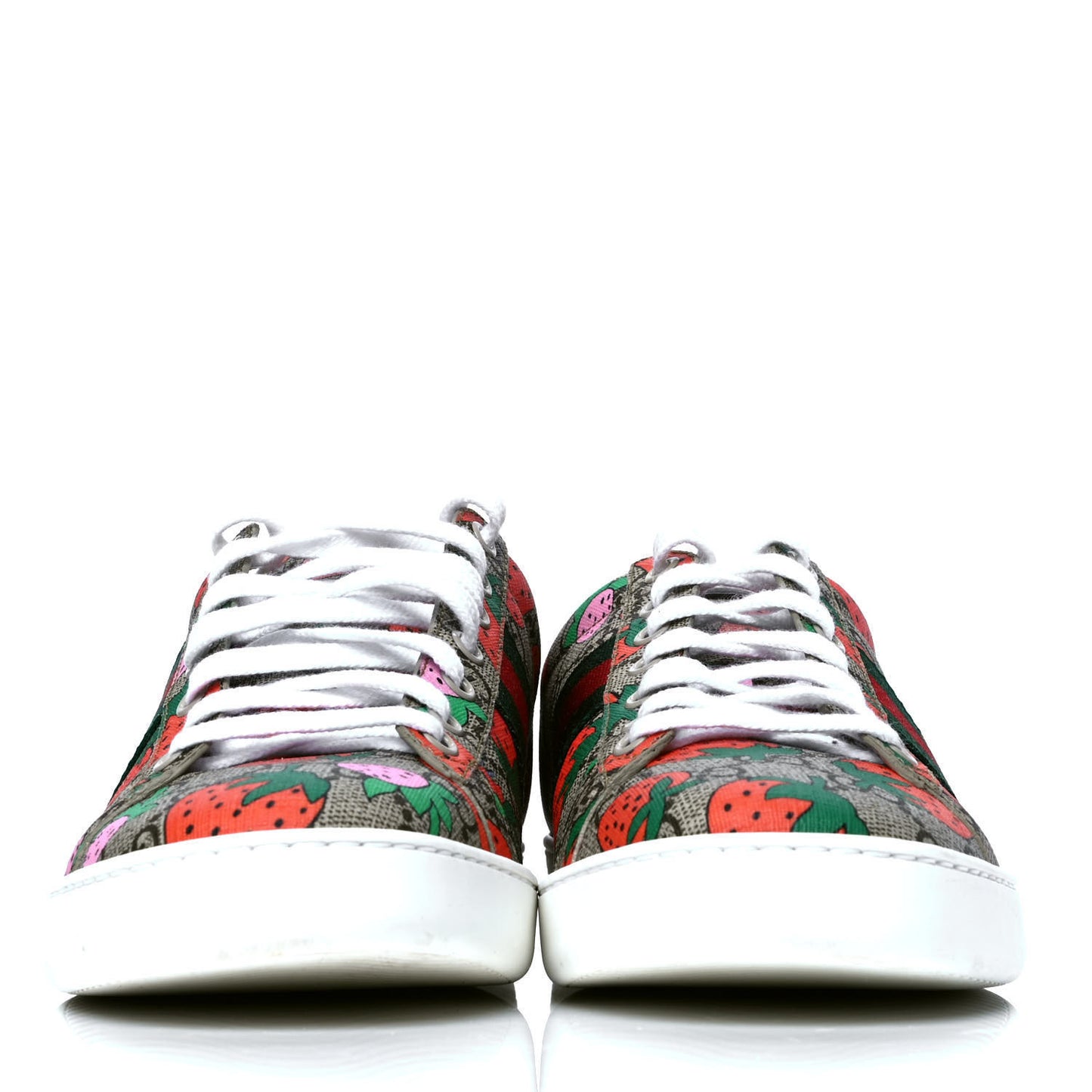 GG Supreme Monogram Strawberry Web Womens Ace Sneakers 40 Beige Multicolor Red Green