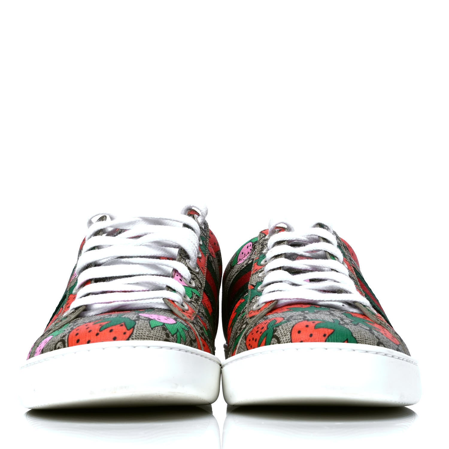 Gucci GG Supreme Monogram Strawberry Web Womens Ace Sneakers 40 Beige Multicolor Red Green 2 of 6