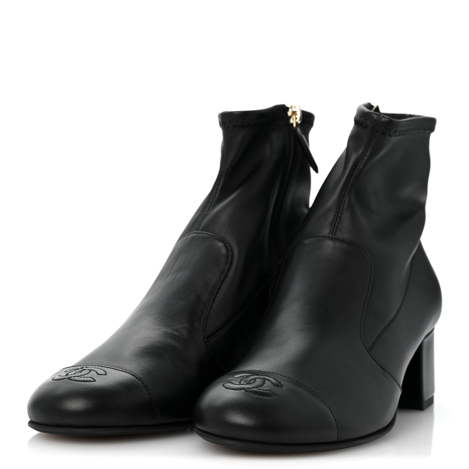 Chanel Stretch Lambskin Cap Toe CC Uniform Short Boots 38 Black 4 of 9