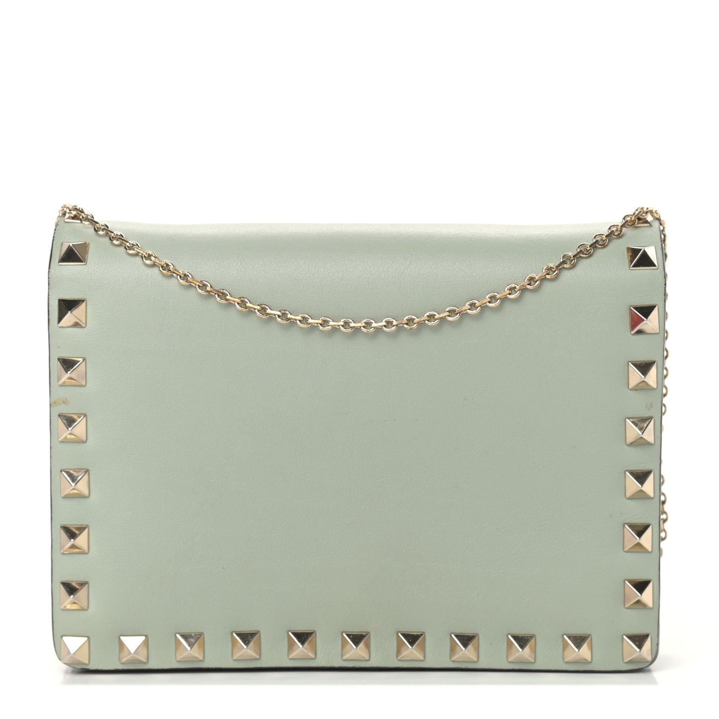 Calfskin Rockstud Wallet on Chain Water Green