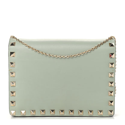 Valentino Garavani Calfskin Rockstud Wallet on Chain Water Green 1 of 16