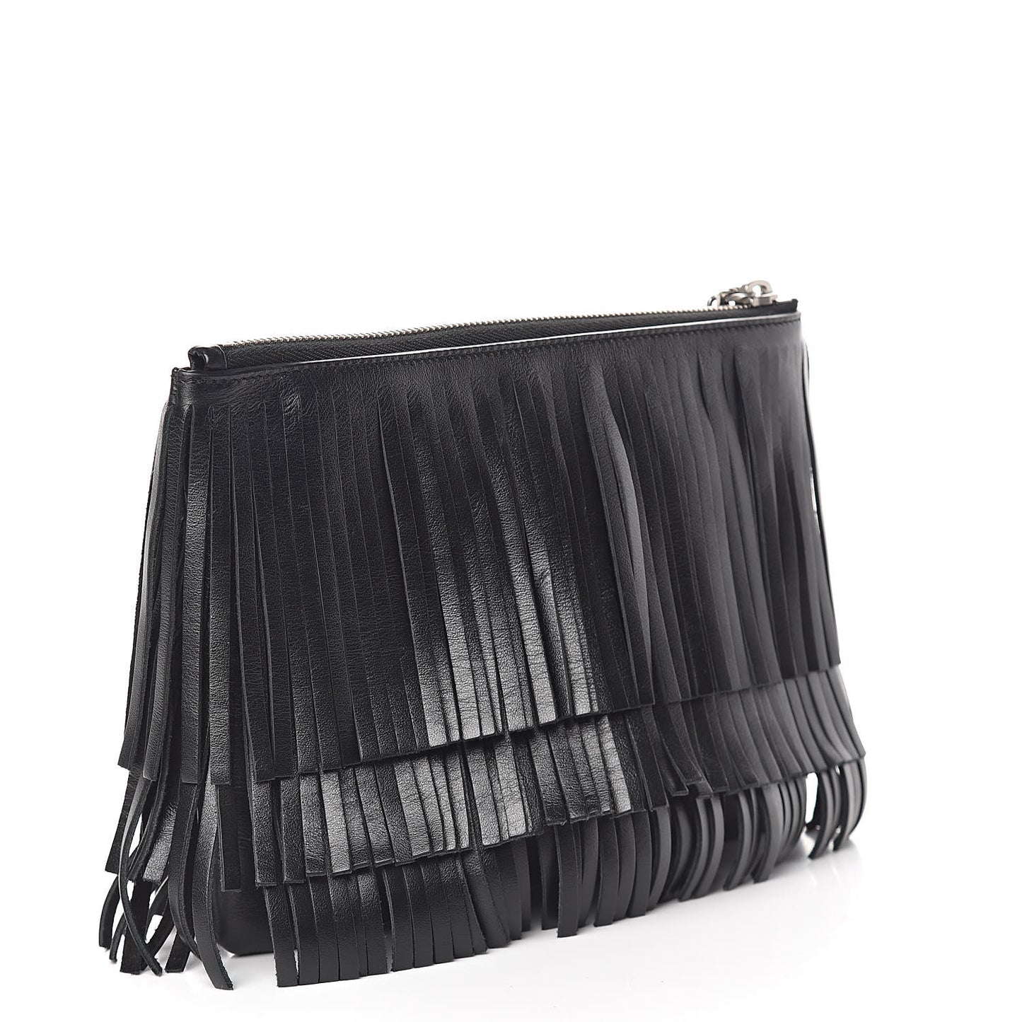 Calfskin Fringe Medium Clutch Black