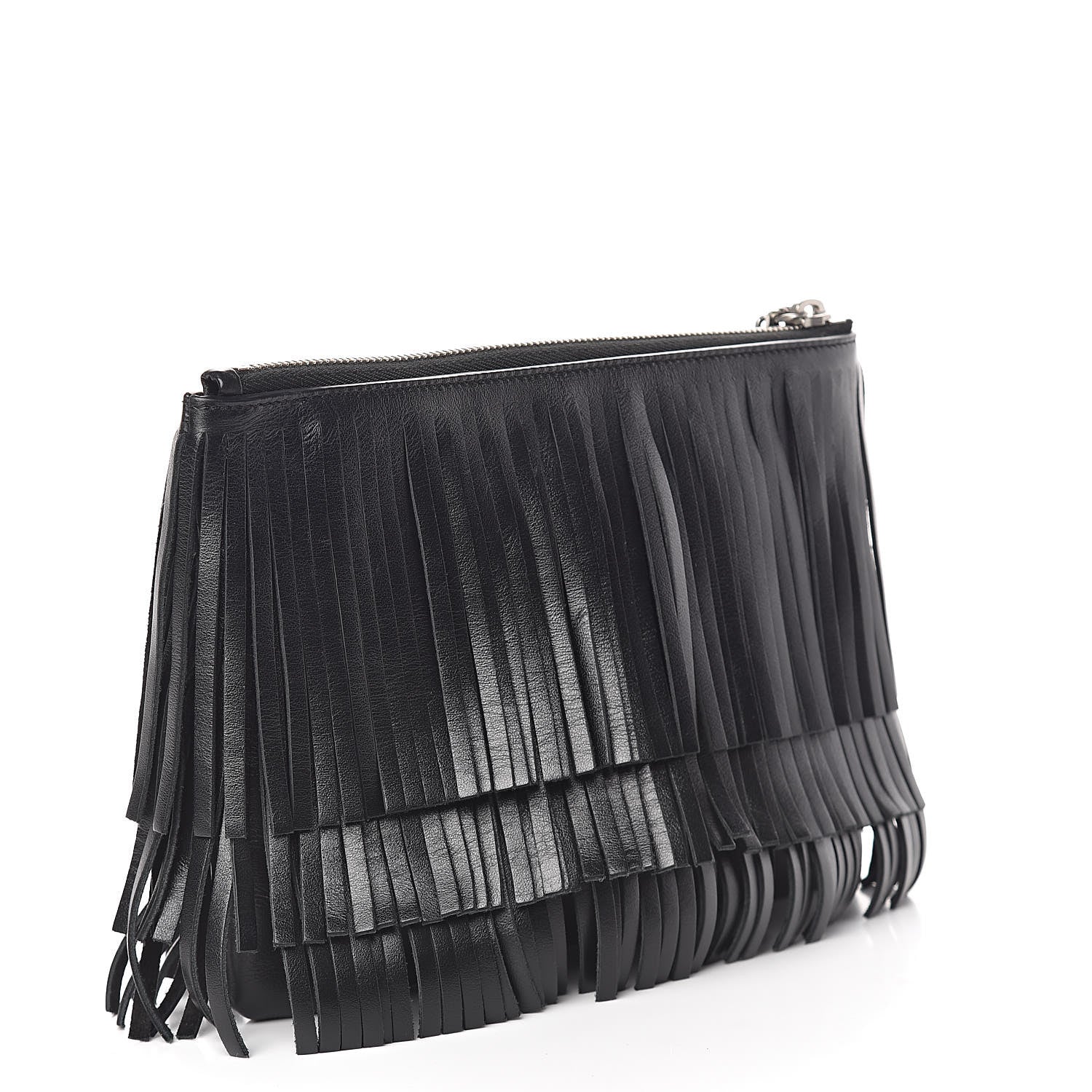 Saint Laurent Calfskin Fringe Medium Clutch Black 3 of 7
