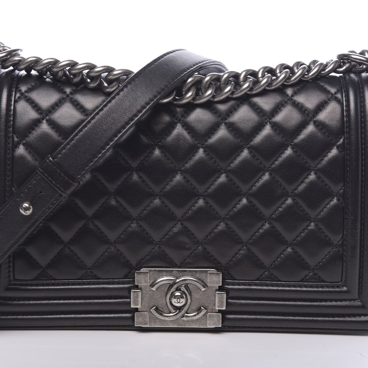 Lambskin Quilted Medium Boy Flap Black