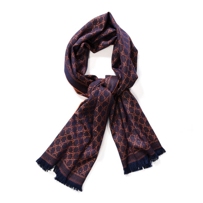 Gucci Wool Lame Jacquard GG Monogram Stenlux Scarf Midnight Blue Light Brown 1 of 4