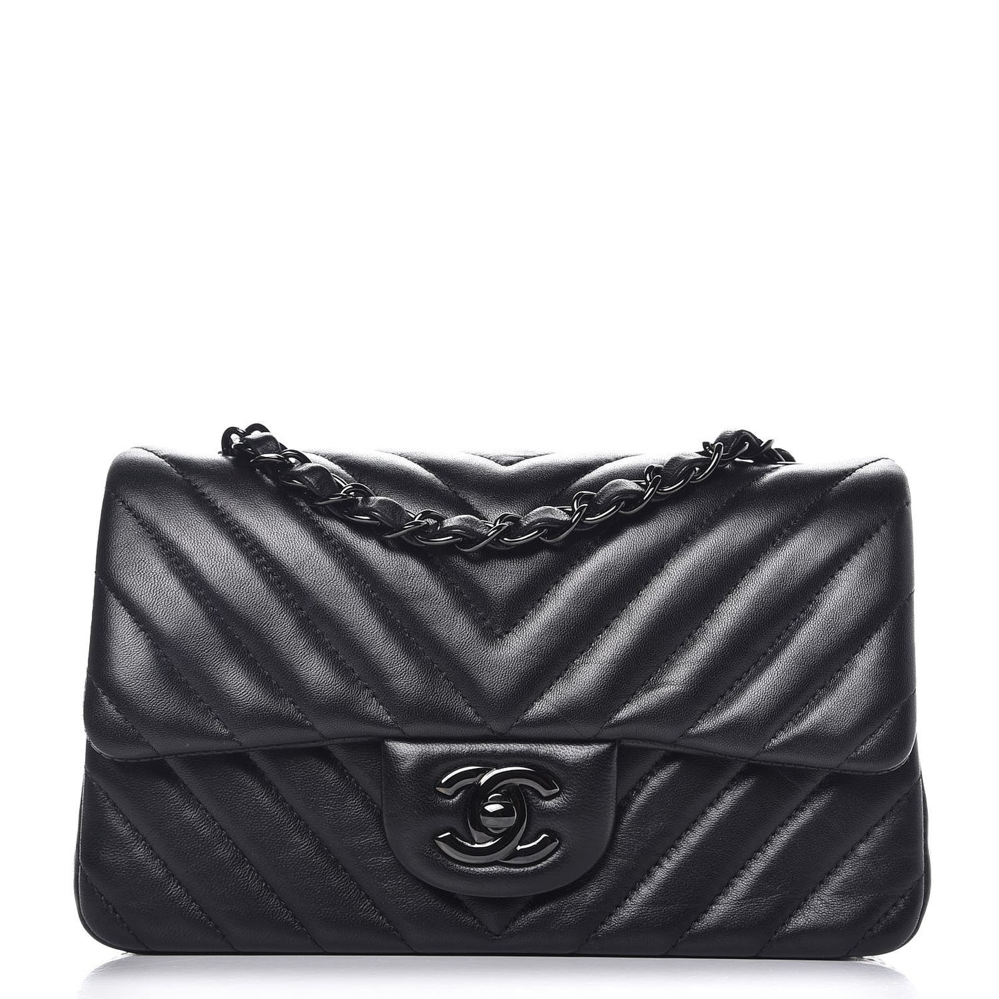 Lambskin Chevron Quilted Mini Rectangular Flap So Black
