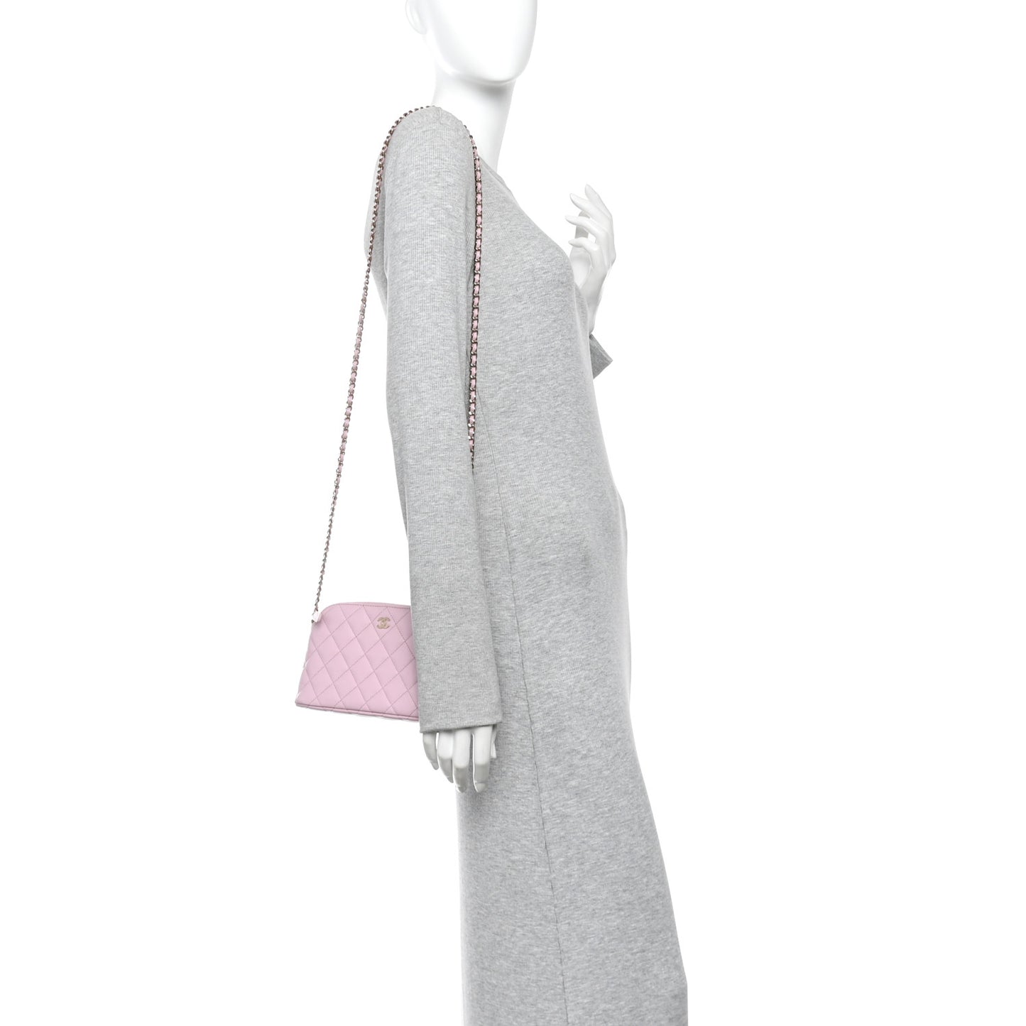 Caviar Quilted Classic Clutch With Chain Pink