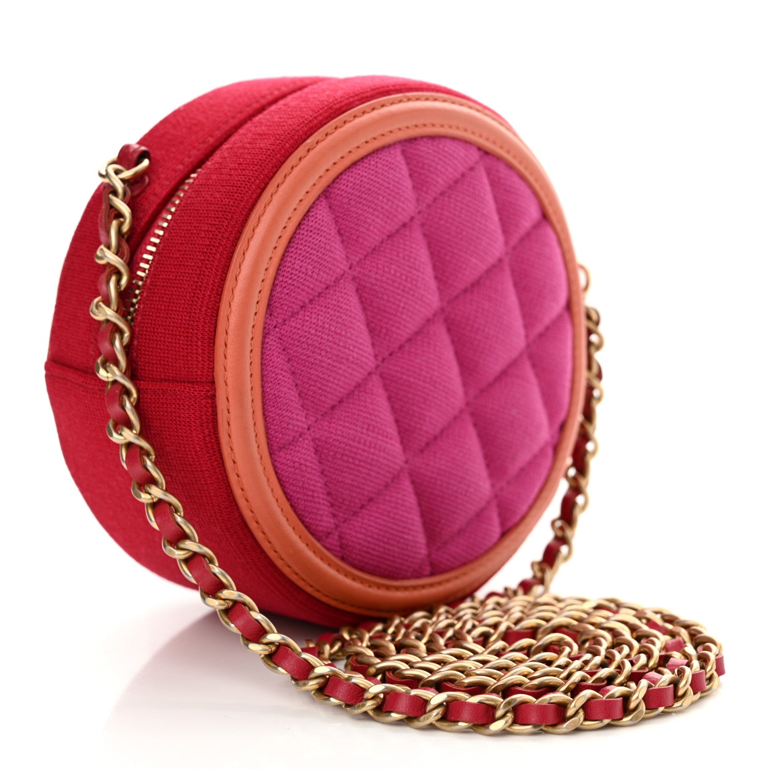 Chanel Jersey Quilted CC Filigree Round Clutch With Chain Pink Red Orange 3 of 10
