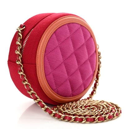 Chanel Jersey Quilted CC Filigree Round Clutch With Chain Pink Red Orange 3 of 10