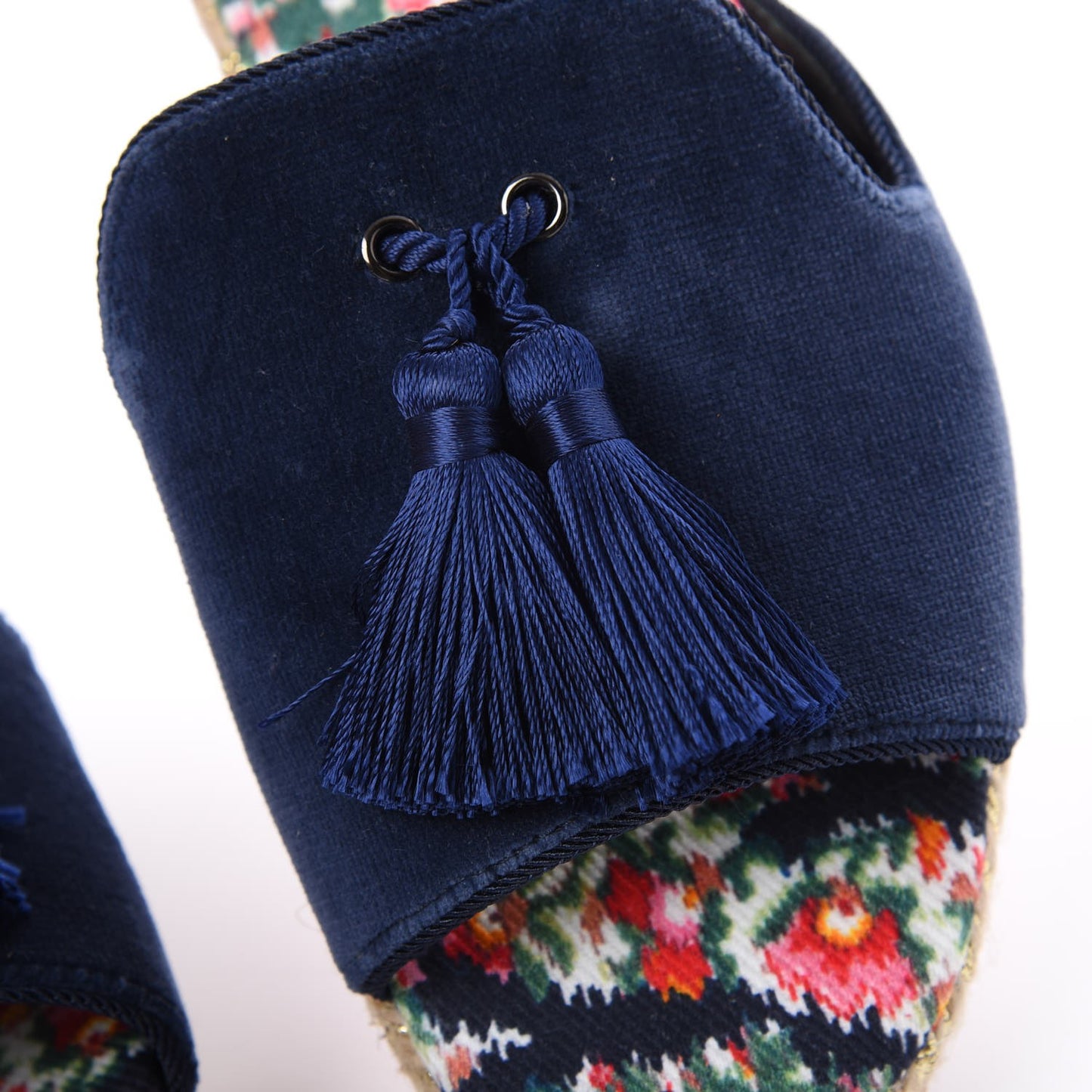 Velvet Pacha Tasseled Espadrille Slides 36 Blue