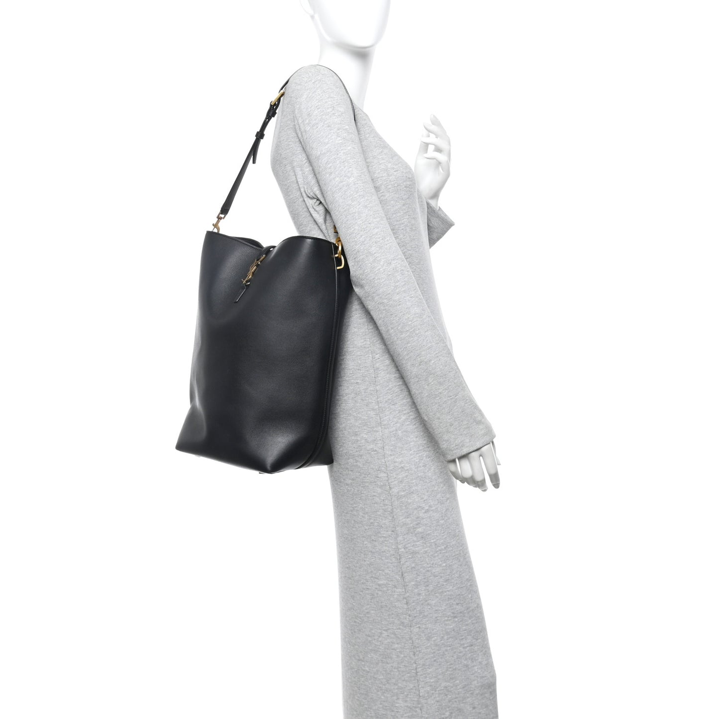 Shiny Calfskin Le 37 Long Bucket Bag Black