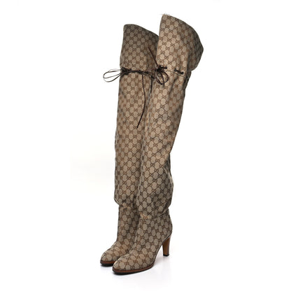 Gucci Monogram Over the Knee Boots 39.5 Beige Ebony 3 of 6