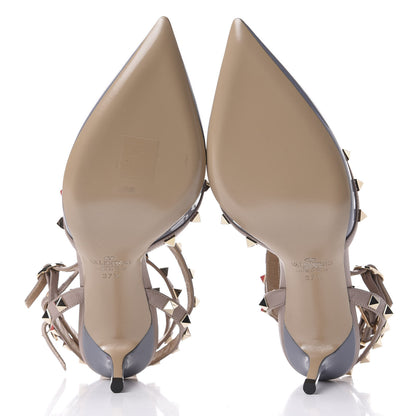 Valentino Garavani Patent Rockstud Ankle Strap Low Heel Pumps 37.5 Grey Poudre 6 of 10