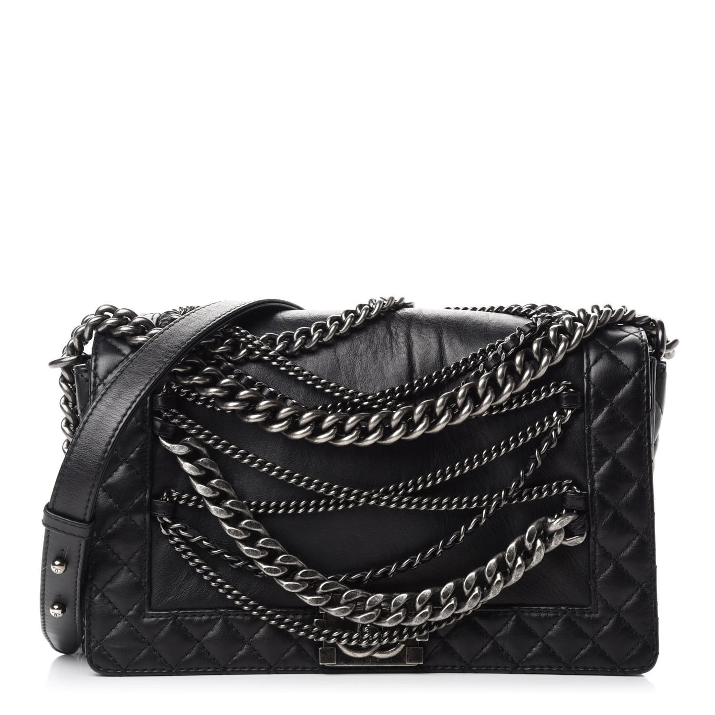 Calfskin Enchained New Medium Boy Flap Black