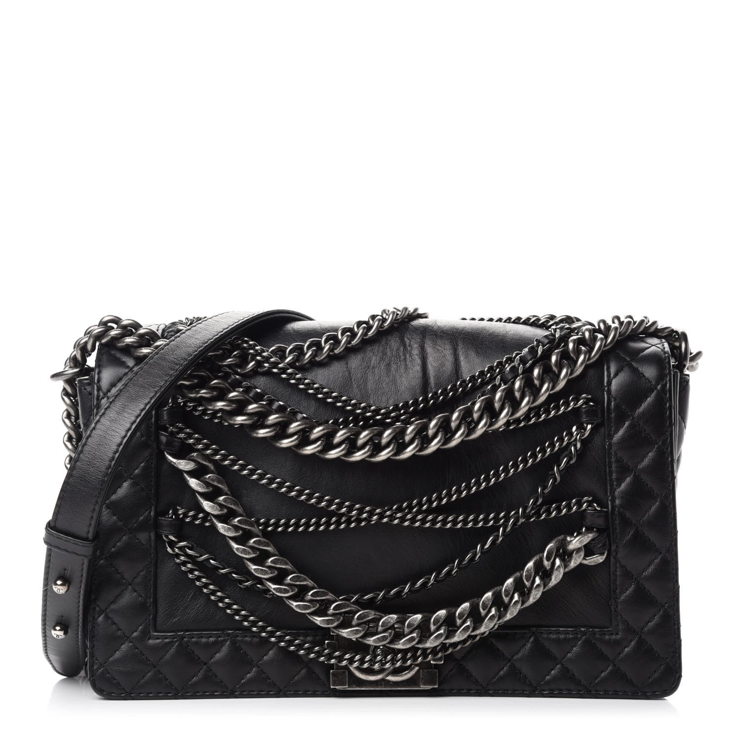 Chanel Calfskin Enchained New Medium Boy Flap Black 1 of 10