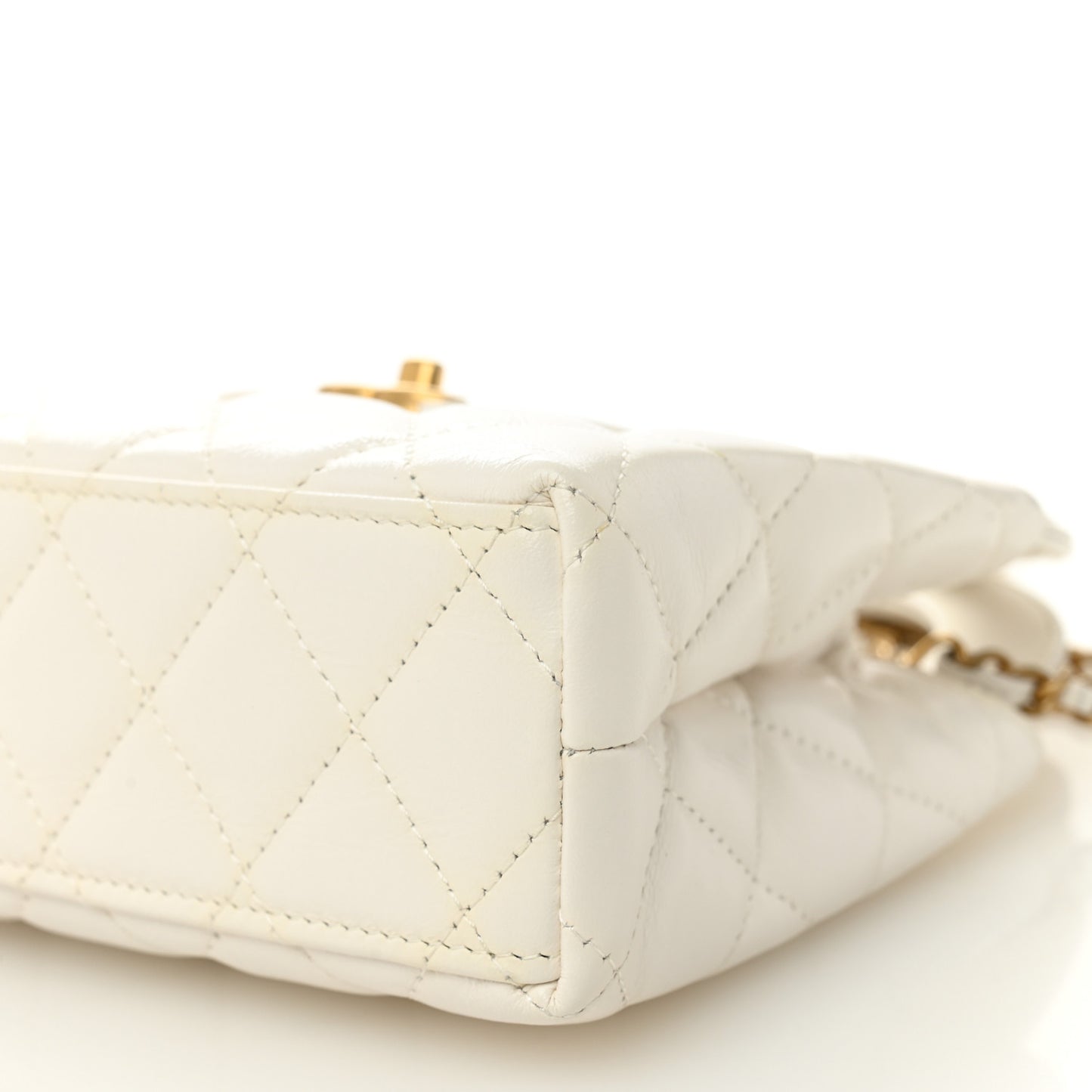 Shiny Aged Calfskin Quilted Nano Kelly Shopper White