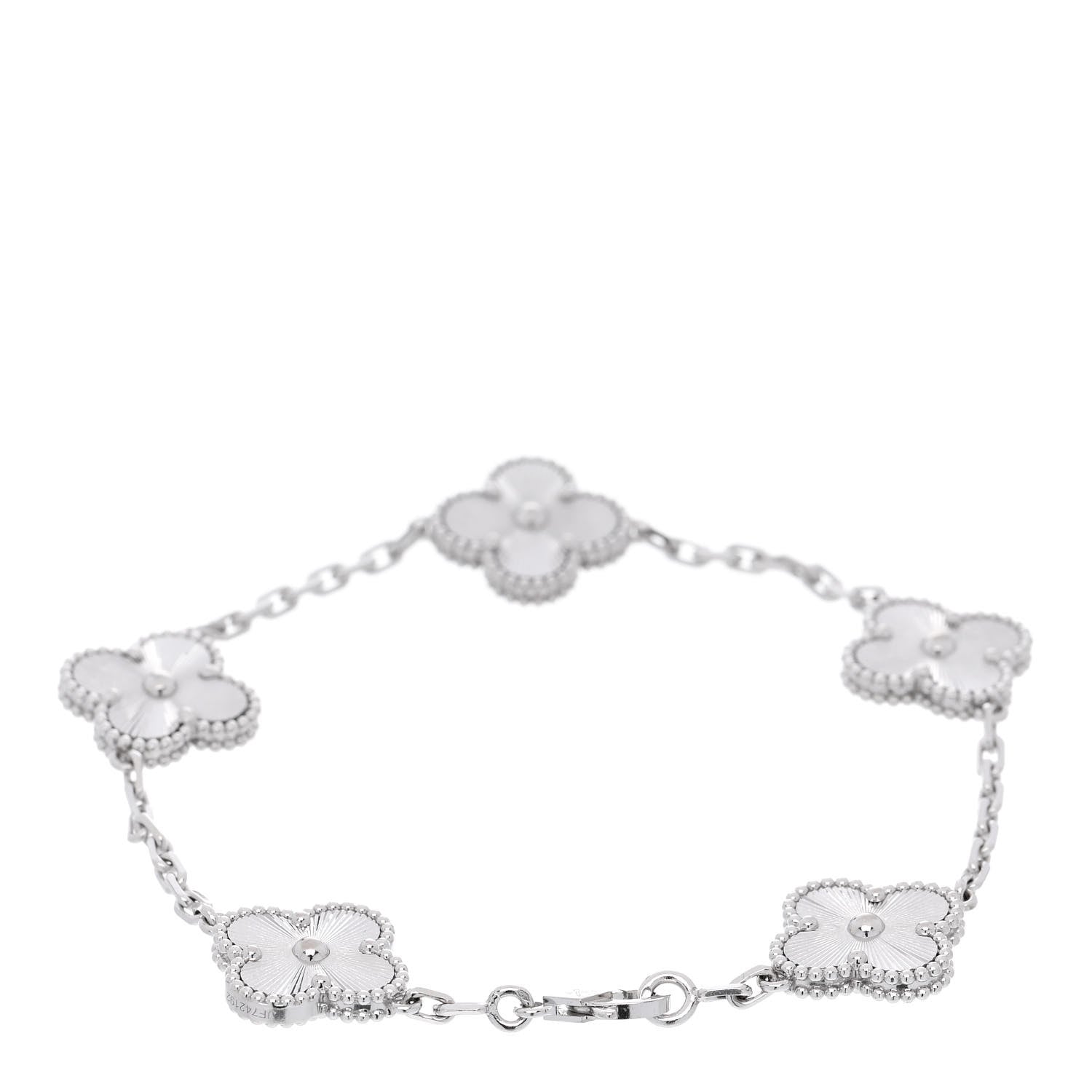 Van Cleef & Arpels 18K White Gold 5 Motifs Guilloche Vintage Alhambra Bracelet 3 of 6