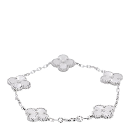 Van Cleef & Arpels 18K White Gold 5 Motifs Guilloche Vintage Alhambra Bracelet 3 of 6