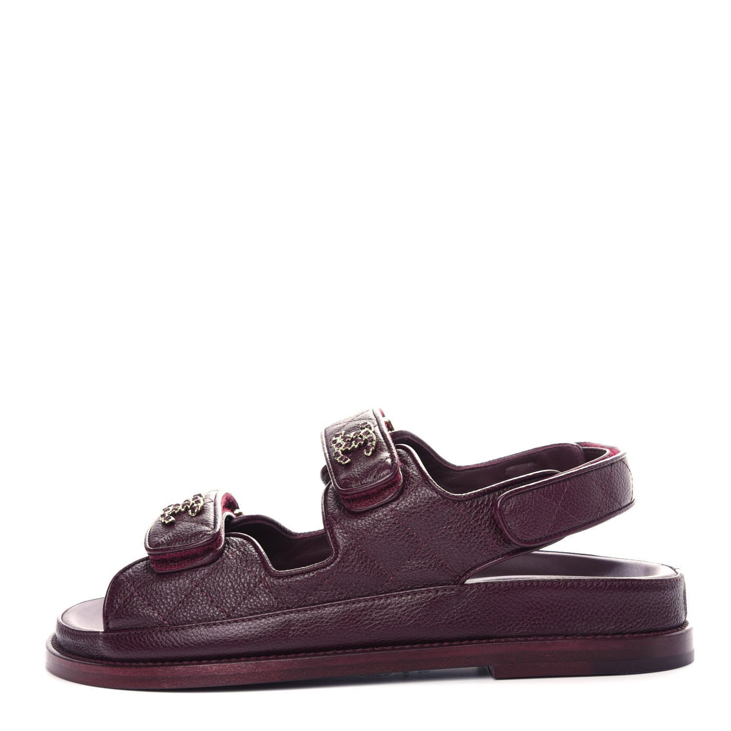 Chanel Grained Calfskin Velcro Dad Sandals 37 Maroon 1 of 11
