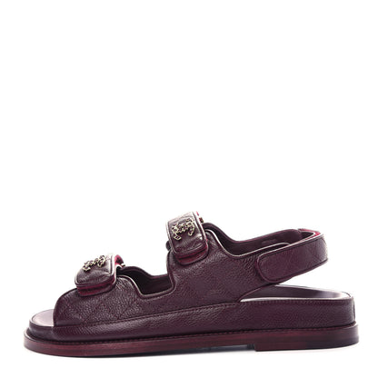 Chanel Grained Calfskin Velcro Dad Sandals 37 Maroon 1 of 11