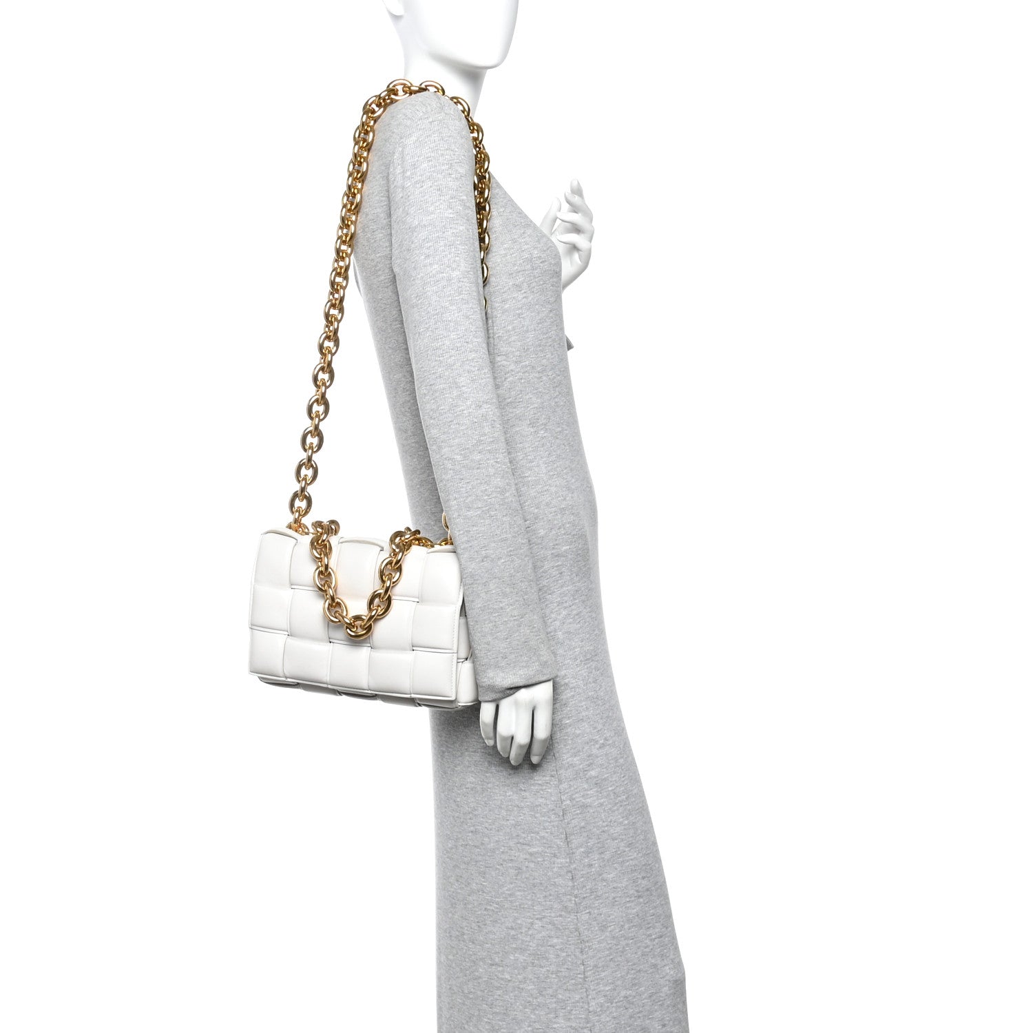 Bottega Veneta Lambskin Maxi Intreccio Padded Chain Cassette Crossbody Bag White 2 of 10