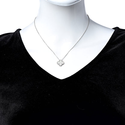 Van Cleef & Arpels 18K White Gold Mother of Pearl Vintage Alhambra Pendant Necklace 2 of 6