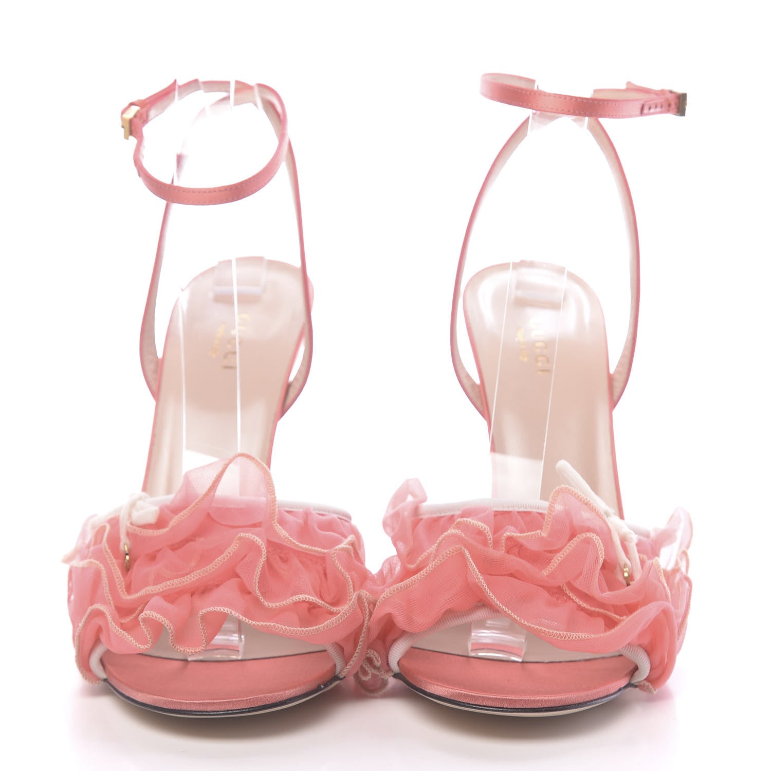 Gucci Tulle Ruffle High Heel Slingback Sandals 40.5 Peach White 2 of 11