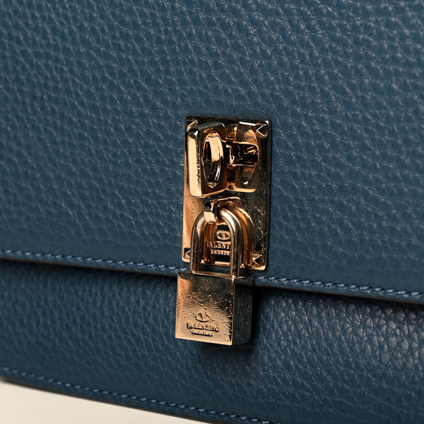 Pebbled Calfskin Joylock Flap Messenger Bag Blue