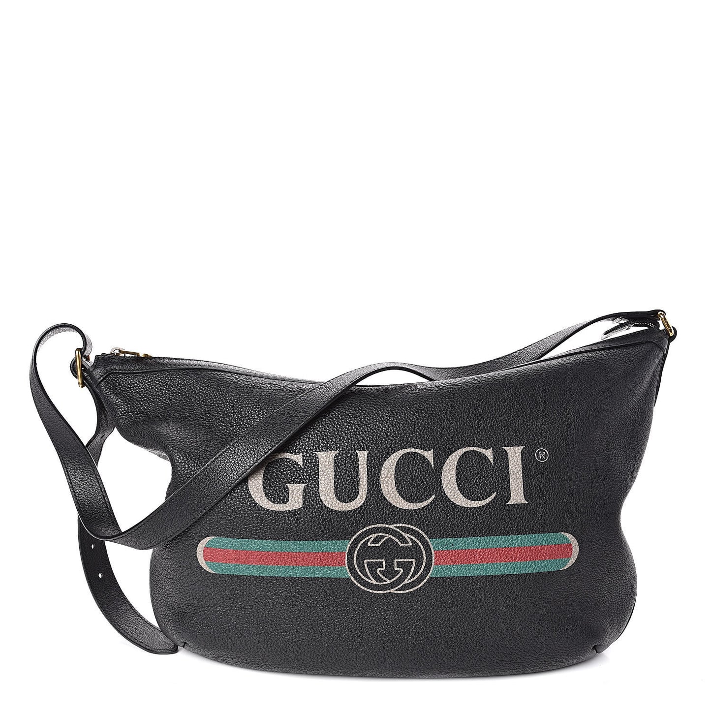 Grained Calfskin Logo Half Moon Hobo Black