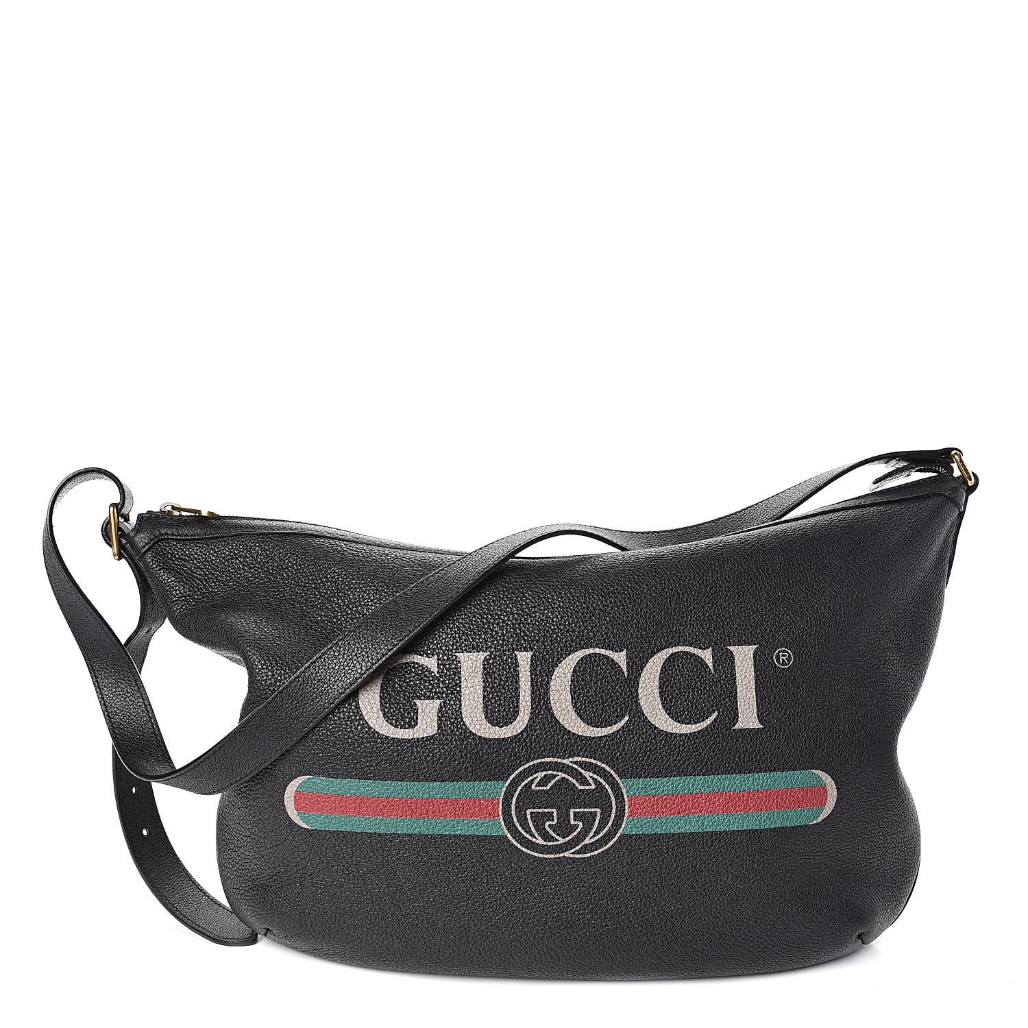 Gucci Grained Calfskin Logo Half Moon Hobo Black 1 of 13