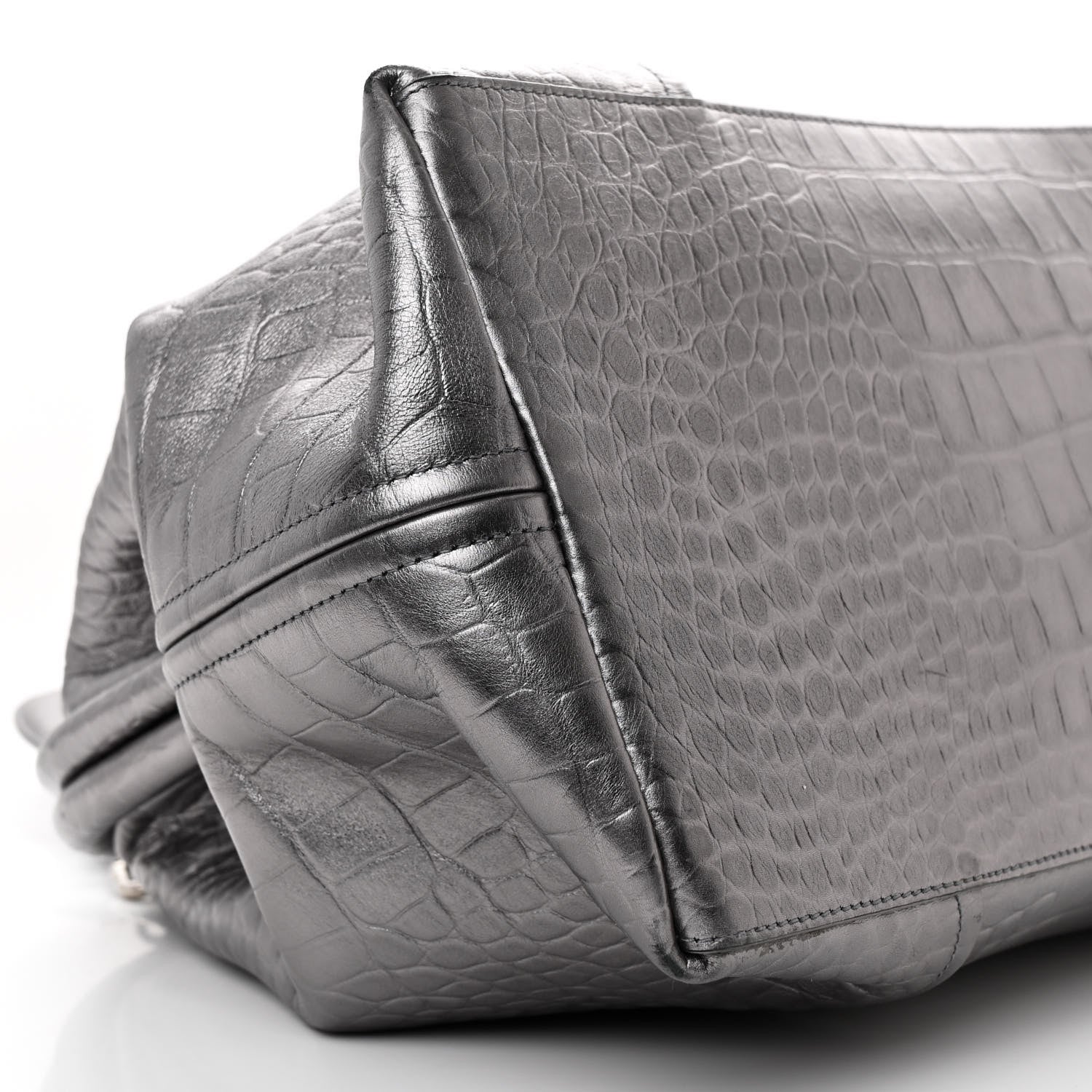 Balenciaga Extra Supple Calfskin Crocodile Embossed Large Editor Bag Silver 10 of 13