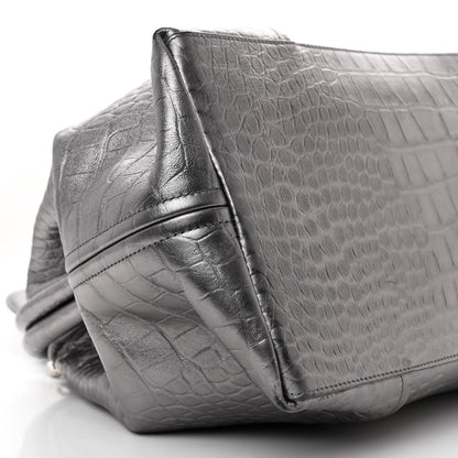 Balenciaga Extra Supple Calfskin Crocodile Embossed Large Editor Bag Silver 10 of 13