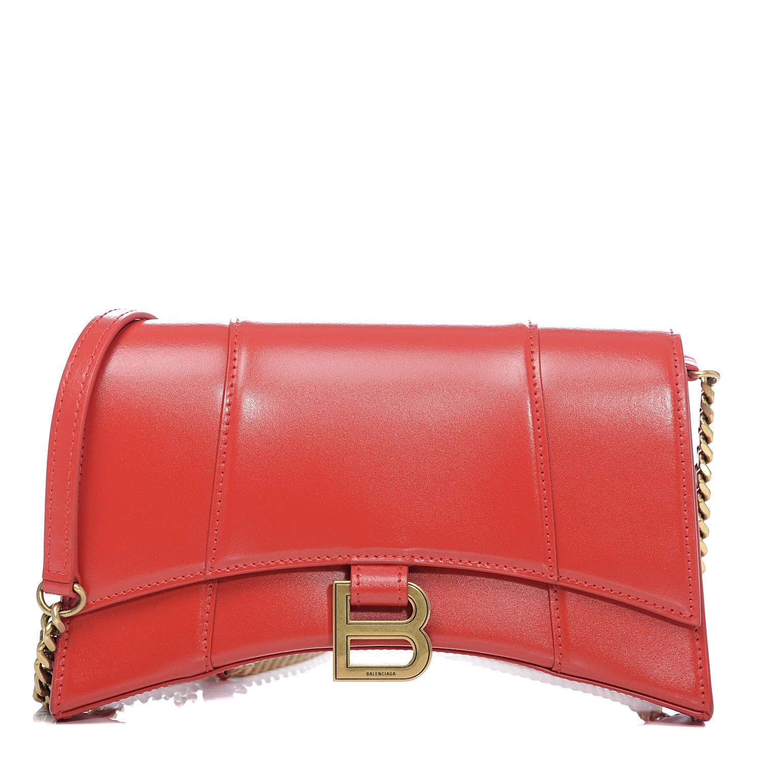 Balenciaga Shiny Box Calfskin Small Hourglass Evening Chain Bag Bright Red 1 of 8