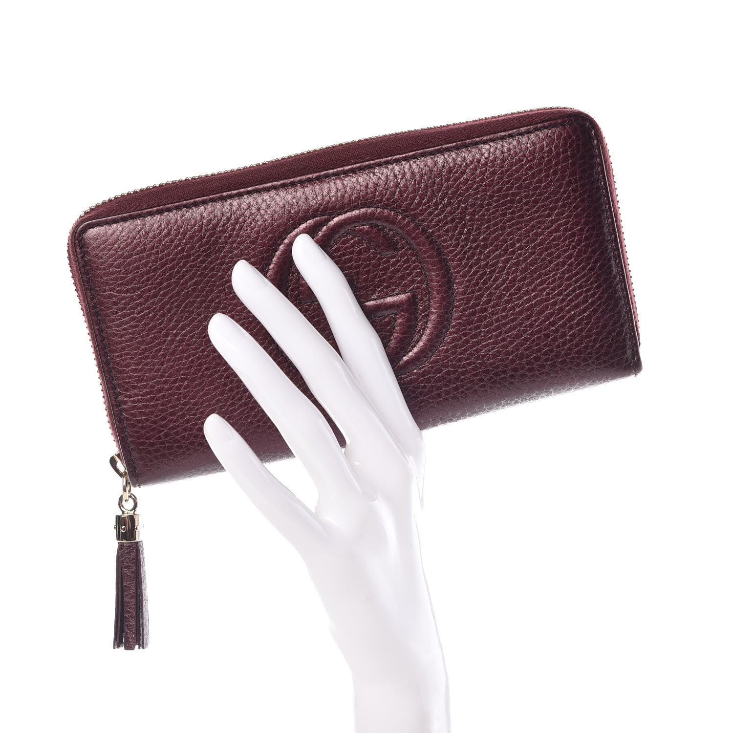 Gucci Metallic Cellarius Calfskin Soho Zip Around Wallet Classic Burgundy 2 of 8