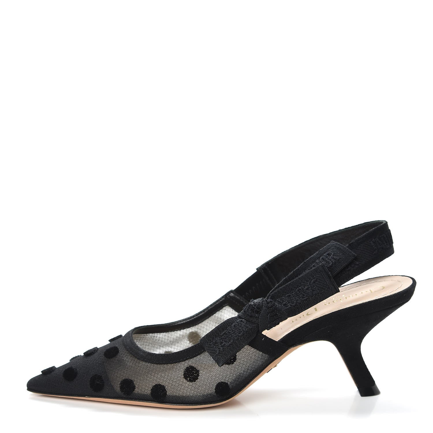 Christian Dior Suede Calfskin Grosgrain Dotted Sling-Back Ballet Pumps 36 Black 1 of 8