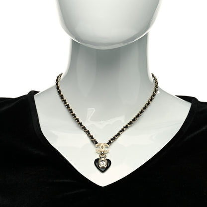 Chanel Lambskin Crystal Pearl CC Heart Drop Necklace Gold Black 2 of 5