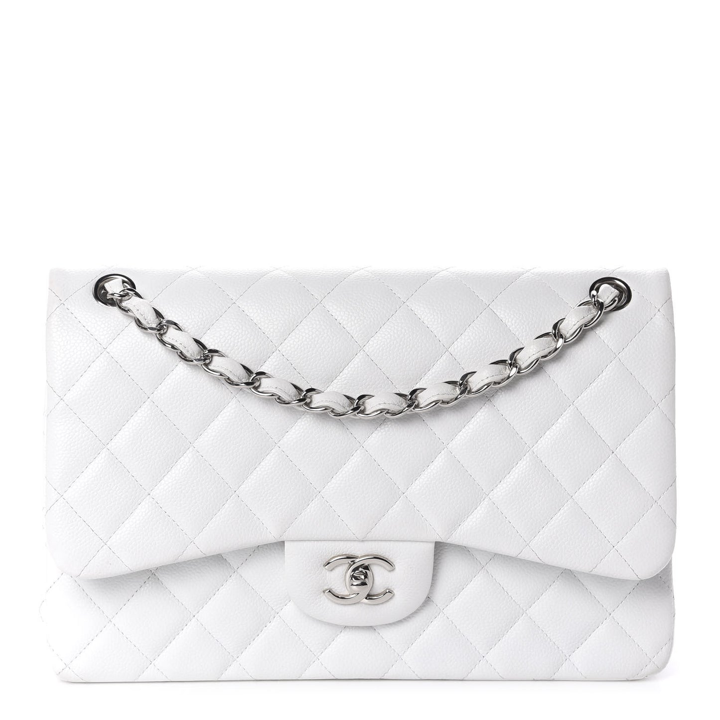Caviar Quilted Jumbo Double Flap White