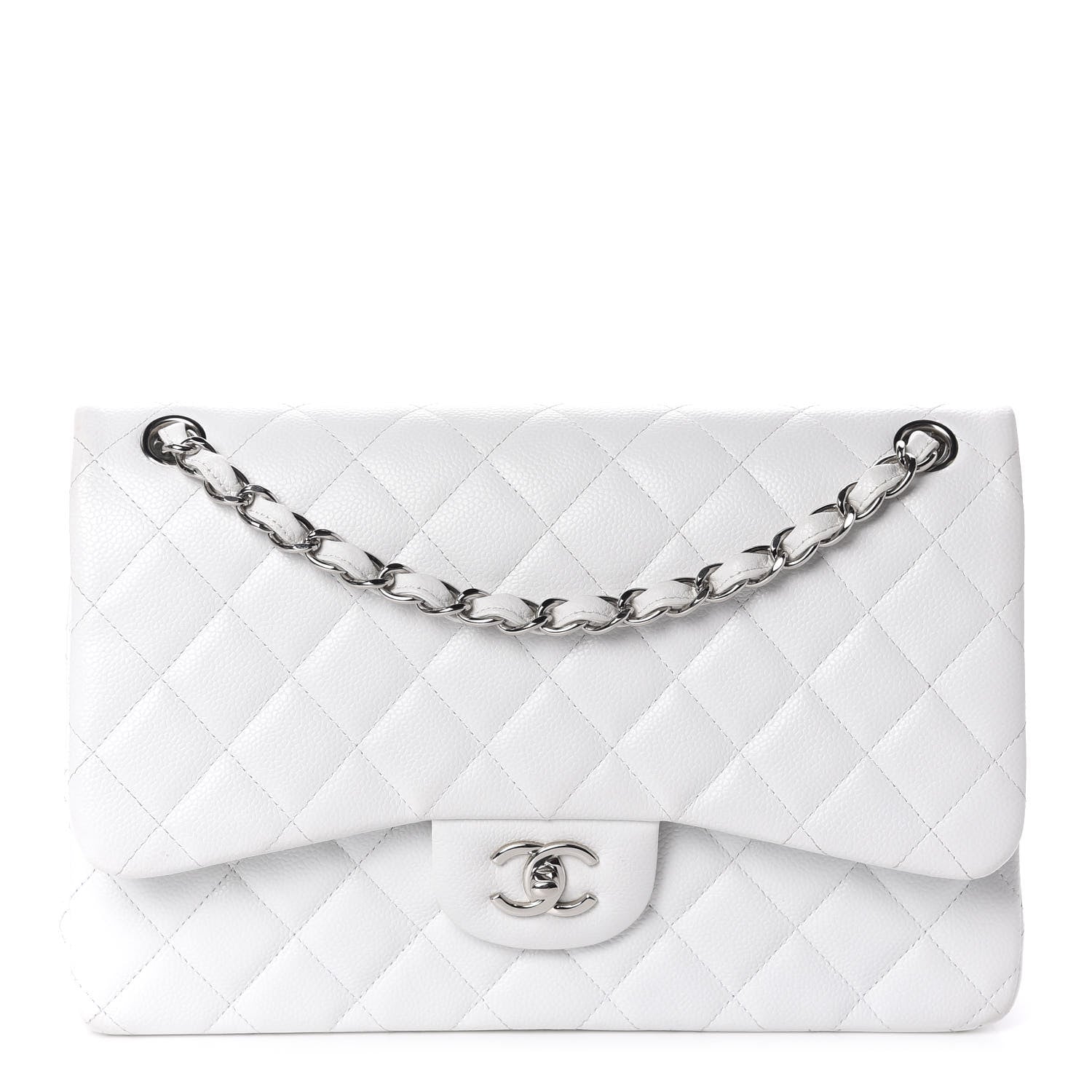 Chanel Caviar Quilted Jumbo Double Flap White 1 of 12