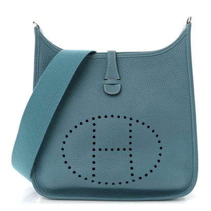 Hermes Taurillon Clemence Evelyne III PM New Blue Jean 1 of 11